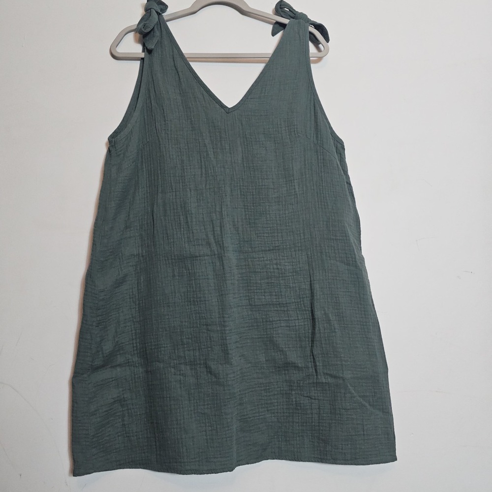 Cupshe Olive Cotton V-Neck Mini Dress with Tie Straps Large Gauzy Sundress - Picture 1 of 8